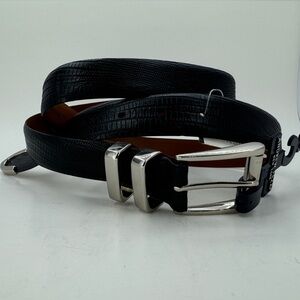 Vtg ANDREW FEZZA Handmade Italian Genuine Leather Belt Lizard Print Metal Tip 40